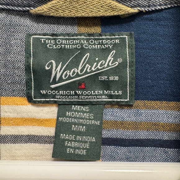 Like New Woolrich Woolen Mills Men’s Yellow/ Blue Plaid Button Down LS Size M - Picture 3 of 4